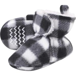 imageHudson Baby Unisex Baby Cozy Fleece and Faux Sherpa BootiesBlack White Plaid