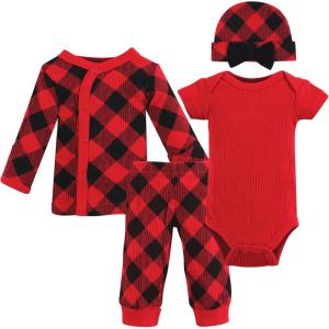 imageHudson Baby Unisex Baby Thermal Preemie Layette Set 4pcGirl Buffalo Plaid