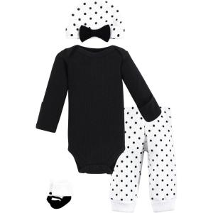 imageHudson Baby Unisex Thermal Preemie Layette Set 4pc Long Sleeve OutfitBlack White Dots