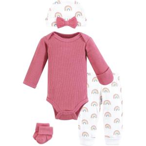imageHudson Baby Unisex Thermal Preemie Layette Set 4pc Long Sleeve OutfitCreative Rainbows