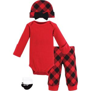 imageHudson Baby Unisex Thermal Preemie Layette Set 4pc Long Sleeve OutfitGirl Buffalo Plaid