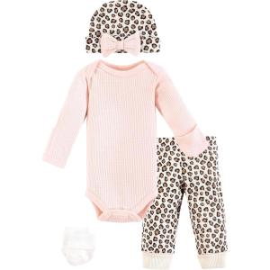 imageHudson Baby Unisex Thermal Preemie Layette Set 4pc Long Sleeve OutfitLeopard