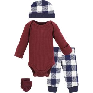 imageHudson Baby Unisex Thermal Preemie Layette Set 4pc Long Sleeve OutfitNavy Plaid
