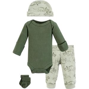 imageHudson Baby Unisex Thermal Preemie Layette Set 4pc Long Sleeve OutfitSage Dinosaur