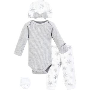 imageHudson Baby Unisex Thermal Preemie Layette Set 4pc Long Sleeve OutfitSnowflake