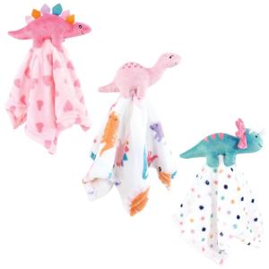 imageHudson Baby Unisex Baby Animal Face Security Blanket Pastel Sea 3Pack One SizeCuteasaurus 3pack