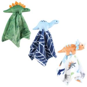imageHudson Baby Unisex Baby Animal Face Security Blanket Pastel Sea 3Pack One SizeDinosaurs 3pack