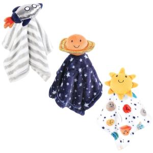 imageHudson Baby Unisex Baby Animal Face Security Blanket Pastel Sea 3Pack One SizeHappy Planets 3pack