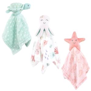 imageHudson Baby Unisex Baby Animal Face Security Blanket Pastel Sea 3Pack One SizePastel Sea 3pack