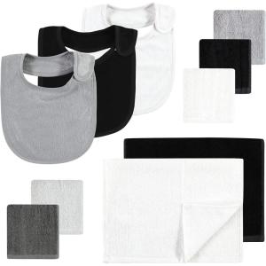 imageHudson Baby Baby Rayon Bib Burp Cloth and Washcloth 10PkBlack White