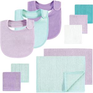imageHudson Baby Baby Rayon Bib Burp Cloth and Washcloth 10PkPurple Mint