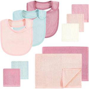 imageHudson Baby Baby Rayon Bib Burp Cloth and Washcloth 10PkSoft Peony