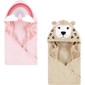 imageHudson Baby Unisex Baby Cotton Animal Face Hooded Towel Bundle Set Sailor Bear Pelican One SizeRainbow Leopard