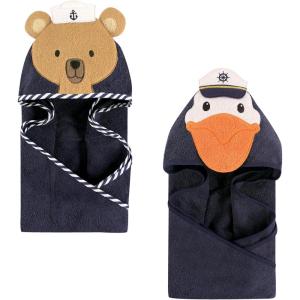 imageHudson Baby Unisex Baby Cotton Animal Face Hooded Towel Bundle Set Sailor Bear Pelican One SizeSailor Bear Pelican