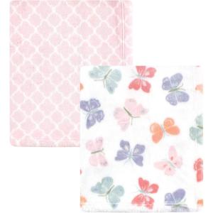 imageHudson Baby Unisex Baby Cozy Plush Luxury Blankets 2pk Pink Moose One SizeButterflies