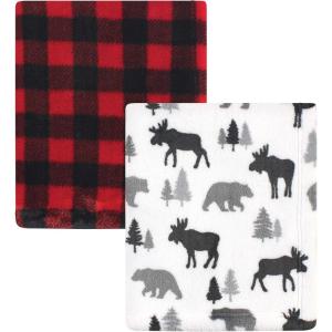 imageHudson Baby Unisex Baby Cozy Plush Luxury Blankets 2pk Pink Moose One SizeMoose Buffalo Plaid