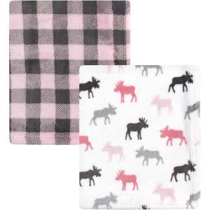 imageHudson Baby Unisex Baby Cozy Plush Luxury Blankets 2pk Pink Moose One SizePink Moose
