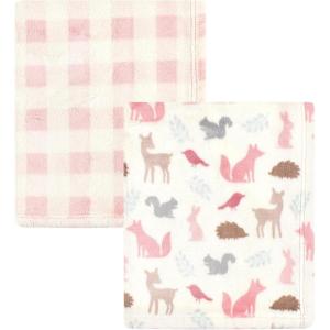 imageHudson Baby Unisex Baby Cozy Plush Luxury Blankets 2pk Pink Moose One SizeWoodland Silhouette