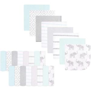 imageHudson Baby Unisex Baby Rayon from Bamboo Washcloth Bundle Sharks One SizeGray Mint Elephant