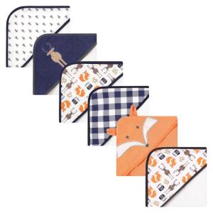 imageHudson Baby Unisex Baby 6Pc Cotton Rich Hooded Towels Bundle Set Orange Fox Fox One SizeBlue Moose Fox