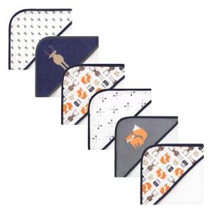 imageHudson Baby Unisex Baby 6Pc Cotton Rich Hooded Towels Bundle Set Orange Fox Fox One SizeBlue Moose Orange Fox