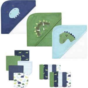 imageHudson Baby Unisex Baby Animal Hooded Towel 3pk and 15 Washcloths Unicorn One SizeDinosaur