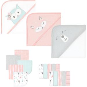 imageHudson Baby Unisex Baby Animal Hooded Towel 3pk and 15 Washcloths Unicorn One SizeGirl Woodland