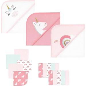 imageHudson Baby Unisex Baby Animal Hooded Towel 3pk and 15 Washcloths Unicorn One SizeUnicorn
