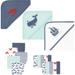 imageHudson Baby Unisex Baby Animal Hooded Towel 3pk and 15 Washcloths Unicorn One SizeWhale