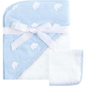 imageHudson Baby Unisex Baby Cotton Hooded Towel and Washcloth Blue Elephant One SizeBlue Elephant