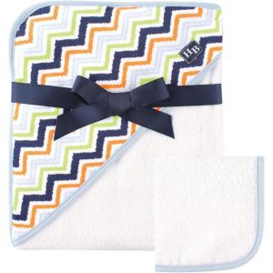 imageHudson Baby Unisex Baby Cotton Hooded Towel and Washcloth Blue Elephant One SizeChevron