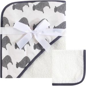 imageHudson Baby Unisex Baby Cotton Hooded Towel and Washcloth Blue Elephant One SizeCream Sheep