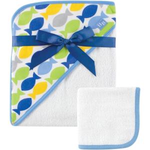 imageHudson Baby Unisex Baby Cotton Hooded Towel and Washcloth Blue Elephant One SizeFish