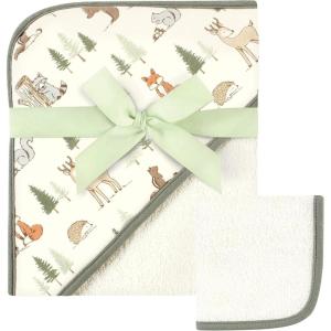 imageHudson Baby Unisex Baby Cotton Hooded Towel and Washcloth Blue Elephant One SizeForest Animals