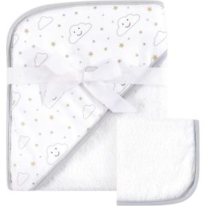 imageHudson Baby Unisex Baby Cotton Hooded Towel and Washcloth Blue Elephant One SizeGray Clouds