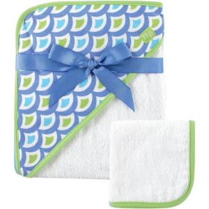 imageHudson Baby Unisex Baby Cotton Hooded Towel and Washcloth Blue Elephant One SizeGreen Wave