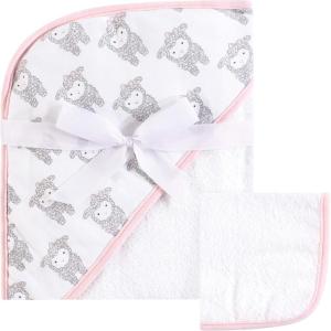 imageHudson Baby Unisex Baby Cotton Hooded Towel and Washcloth Blue Elephant One SizeLittle Lamb