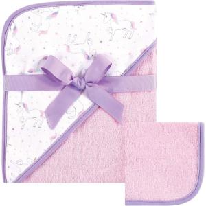 imageHudson Baby Unisex Baby Cotton Hooded Towel and Washcloth Blue Elephant One SizeMagical Unicorn