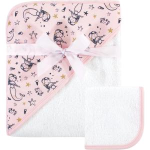 imageHudson Baby Unisex Baby Cotton Hooded Towel and Washcloth Blue Elephant One SizeMermaid