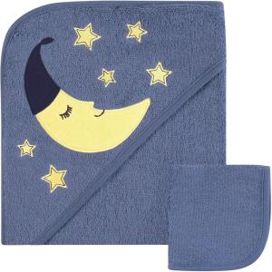 imageHudson Baby Unisex Baby Cotton Hooded Towel and Washcloth Blue Elephant One SizeMoon