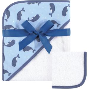 imageHudson Baby Unisex Baby Cotton Hooded Towel and Washcloth Blue Elephant One SizeNarwhal