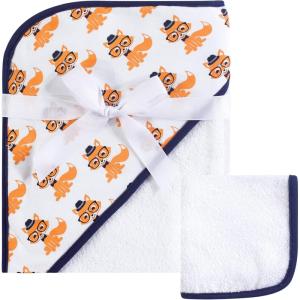 imageHudson Baby Unisex Baby Cotton Hooded Towel and Washcloth Blue Elephant One SizeNerdy Fox