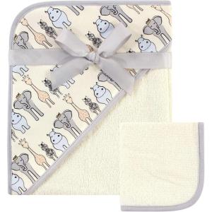 imageHudson Baby Unisex Baby Cotton Hooded Towel and Washcloth Blue Elephant One SizeRoyal Safari