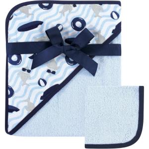 imageHudson Baby Unisex Baby Cotton Hooded Towel and Washcloth Blue Elephant One SizeShark