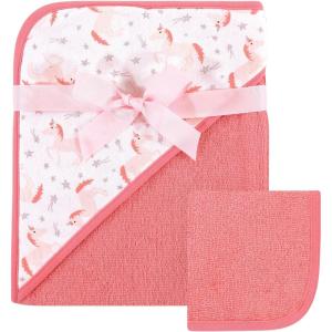 imageHudson Baby Unisex Baby Cotton Hooded Towel and Washcloth Blue Elephant One SizeUnicorn