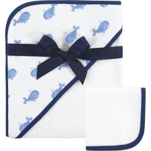 imageHudson Baby Unisex Baby Cotton Hooded Towel and Washcloth Blue Elephant One SizeWhale