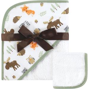 imageHudson Baby Unisex Baby Cotton Hooded Towel and Washcloth Blue Elephant One SizeWoodland