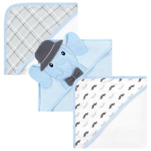imageHudson Baby Unisex Baby Cotton Rich Hooded Towels Fawn One SizeBlue Charcoal Elephant