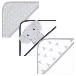 imageHudson Baby Unisex Baby Cotton Rich Hooded Towels Fawn One SizeGray Modern Elephant