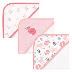 imageHudson Baby Unisex Baby Cotton Rich Hooded Towels Fawn One SizePink Fox